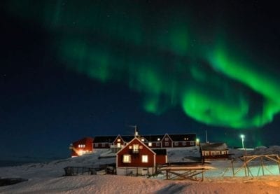Hotel Arctic in Ilulissat under the Northern Lights in Greenland